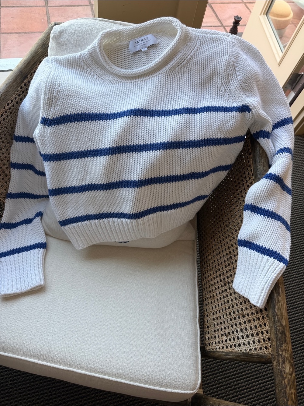 La Ligne mini Marin White & Blue Striped Cotton Crewneck Sweater